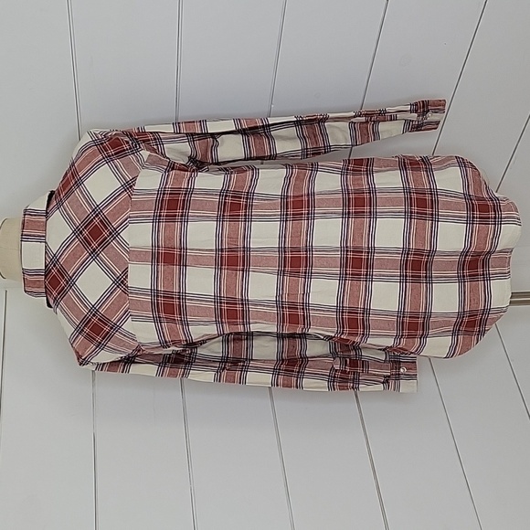 NWT GAP XS rust purple cream plaid flannel. Relaxed fit. - Picture 2 of 6